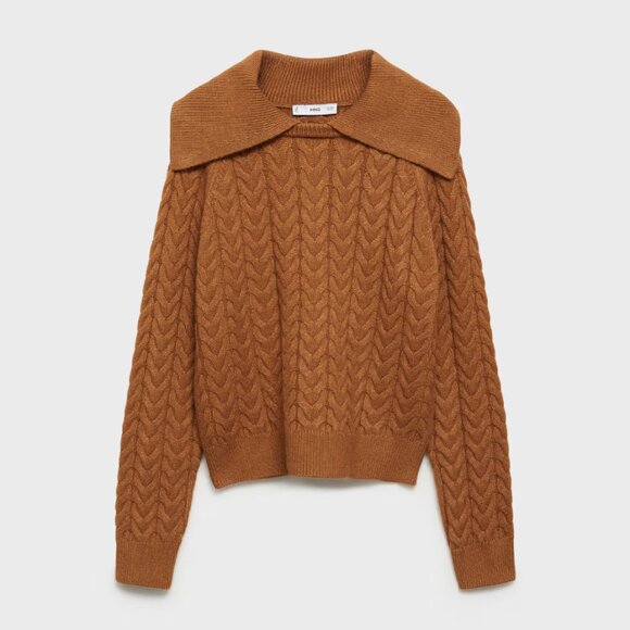 Mango braided sweater with lapel collar, XS, Rust, New - Picture 1 of 3